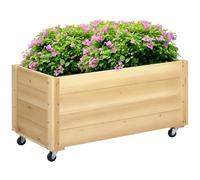 Outsunny Jardinière potager carré en bois de sapin 89×48×47 cm, roues, trou de vidange