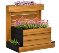 Outsunny Jardinière surélevée avec 4 bacs à plantes, avec système d'irrigation, revêtement en bois non tissé, marron, 79,5 x 49,5 x 80 cm, pour jardin