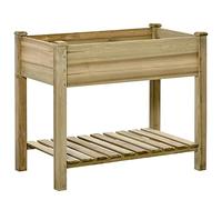 Outsunny Jardinière surélevée avec Étagère de Rangement en Bois, Carré Potager sur Pied surélevé, Trous de Drainage, pour Plantes, Fleurs, Légumes, 91 x 51 x 76 cm, Vert