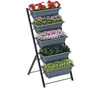 Outsunny Jardinière surélevée avec étages jardinière verticale avec 5 bacs à fleurs trous de drainage cadre en acier gris GRIS
