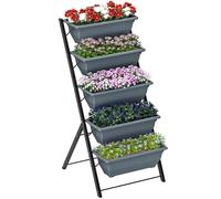 Outsunny Jardinière surélevée avec étages, jardinière Verticale avec 5 bacs à Fleurs, Trous de Drainage avec Bouchons en Caoutchouc, escalier pour Plantes, légumes, Herbes, Cadre en Acier, Gris