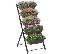 Outsunny Jardinière Surélevée avec Étages Verticale Cadre en Acier Marron | 5 Bacs à Fleurs, Trous de Drainage avec Bouchons en Caoutchouc, Escalier pour Plantes, Légumes, Herbes