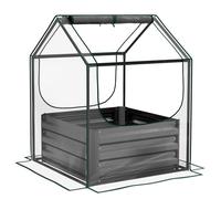 Outsunny Jardinière surélevée avec Mini Serre, jardinière d'extérieur en métal avec Couvercle, pour Herbes et légumes, terrasse, Jardin, Balcon, Transparent et Gris foncé