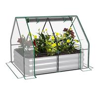 Outsunny Jardinière surélevée avec serre, bac à fleurs en acier avec couvercle en plastique, fenêtre enroulable, double usage pour fleurs, légumes, fruits et herbes, 127 x 95 x 92 cm, transparent