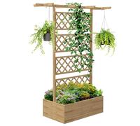 Outsunny Jardinière Surélevée avec Treillis et Barres de Toit Bois Naturel