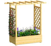 Outsunny Jardinière Surélevée avec Treillis Latéral et Supérieur, bac à Fleurs, lit surélevé Trous de Drainage, pour Plantes grimpantes, légumes, Fleurs, extérieur, Bois Massif, Bois Naturel