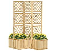 Outsunny Jardinière surélevée avec treillis pliable avec brise-vue 133 x 165 cm - Séparateur de pièce avec 4 jardinières - Séparateur de pièce pour balcon, bois de sapin naturel