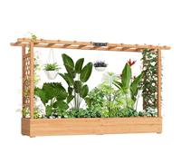 Outsunny Jardinière Surélevée avec Treillis Supérieur et Latéral, Extérieur | Lit Surélevé Bac à Fleurs, Trous de Drainage, pour Plantes Grimpantes, Légumes, Fleurs, Bois Naturel Massif