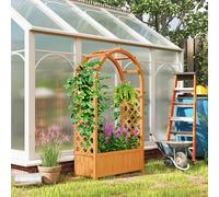 Outsunny Jardinière surélevée avec treillis, toit en arc Bac à fleurs en bois 83 x 36 x 145cm Marron clair
