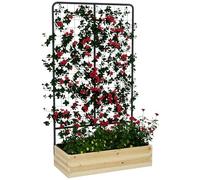 Outsunny Jardinière surélevée avec tuteur - Jardinière en bois - Pour jardin, balcon - Bois naturel - 80 x 38 x 145 cm