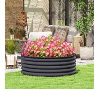 Outsunny Jardinière surélevée, Bac de plantation en acier galvanisé avec bord de sécurité, Bac de plantation avec fond ouvert, 120 x 120 x 43 cm, Gris foncé