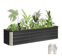 Outsunny Jardinière surélevée en Acier, lit de Jardin avec Gants, carré Potager de Jardin pour Fleurs, Herbes, légumes, 183 x 47 x 40 cm, Gris