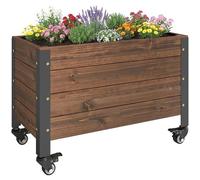 Outsunny Jardinière surélevée en Bois avec Roues, carré Potager de Jardin rectangulaire, Pot de Fleurs extérieur pour Herbes aromatiques et légumes, 60 x 30 x 41 cm, Marron