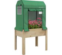 Outsunny Jardinière surélevée en bois, jardinière surélevée avec serre, jardinière, jardinière pour herbes aromatiques avec tissu non tissé, jardinière pour balcon, jardin, nature, vert, 86 x 60 x 165