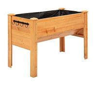 Outsunny Jardinière surélevée en bois massif naturel avec trou de drainage, crochets, jardinière avec pieds, 124 x 60 x 81 cm