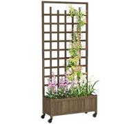 Outsunny Jardinière surélevée en bois pour jardin avec roulettes, marron