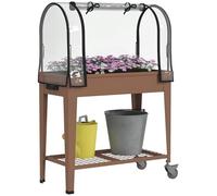 Outsunny Jardinière surélevée Potager avec bâche Transparente, Mini Serre de Jardin, 2 roulettes et 1 étagère inférieure pour légumes, Fleurs, Potager, dim. 80L x 40l x 120H cm