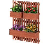 Outsunny Jardinière verticale à lattes avec 3 pots amovibles, en bois d'épicéa, 60x16x80 cm, Marron