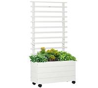Outsunny Jardinière verticale surélevée avec 4 roues et treillis pour plantes grimpantes en bois d'épicéa, 76x30x155cm, blanc