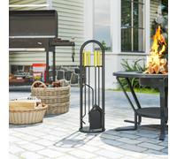 Outsunny Jeu d'Accessoires pour Cheminée de 5 Pièces en Métal avec Balayette Pelle Pinces Pique-feu et Support 20x20x71 cm Doré