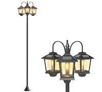Outsunny Lampadaire extérieur sur pied à 3 têtes, lampadaire solaire extérieur, éclairage LED, capteur automatique crépuscule à l'aube, IP44, hauteur 188 cm, pour jardin, cour ou allée, noir