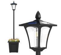 Outsunny Lampadaire solaire extérieur avec jardinière, lampadaire extérieur sur pied étanche, hauteur 160 cm, pour jardin, cour ou allée, noir