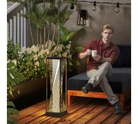 Outsunny Lampadaire solaire extérieur en résine tressée, lampadaire sans fil rechargeable avec capteur de lumière, 77 cm, gris
