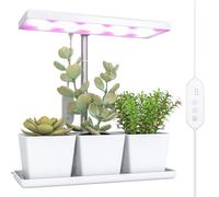 Outsunny Lampe de Croissance 10W LED à Spectre Complet 3 Bacs Fleurs Blanc | Lampe Plante de Culture, Minuterie Marche/Arrêt Automatique 8/12/16/24 H, 5 Niveaux de Luminosité, Hauteur Réglable