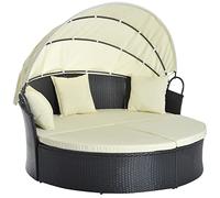 Outsunny Lit canapé de Jardin modulable Grand Confort Pare-Soleil Pliable intégré 4 Coussins 3 oreillers 171L x 180l x 155H cm métal résine tressée Polyester Noir Beige