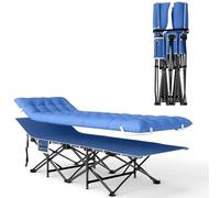 Outsunny Lit de camp pliable avec matelas, oreiller, poche latérale, 190 x 65 x 37 cm, pour adultes, lit d'invité, jusqu'à 150 kg, pour l'extérieur, le jardin, le camping, les voyages, bleu