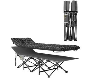 Outsunny Lit de Camping Pliable avec Matelas 150 kg 190 x 67 x 37 cm Noir | Lit de Camp Pliant, Pochette Latérale et Sac Intégré, Transat Chaise Longue, Métal et Tissu Oxford, 1 Personne