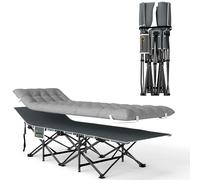 Outsunny Lit de Camping Pliable avec Matelas 185 x 68 x 37 cm Gris Clair