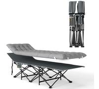 Outsunny Lit de Camping Pliable avec Matelas, Lit de Camp Pliant, Pochette latérale et Sac intégré, transat Chaise Longue en métal et Tissu Oxford, 185 x 68 x 37 cm, Charge 150 kg, Gris Clair