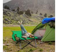 Outsunny Lit de Camping Pliable avec Poche Latérale et Porte-gobelet jusqu'à 136 kg Cadre en Acier Tissu Oxford Vert+Noir 190 x 65 x 40 cm