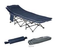 Outsunny Lit de camping pliable Lit de camp pliable avec oreiller Poche latérale Matelas Lit d'invité pouvant supporter jusqu'à 150 kg Voyage Outdoor Oxford Bleu foncé