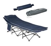 Outsunny Lit de camping pliable Lit de camp pliable avec oreiller Poche latérale Matelas Lit d'invité pouvant supporter jusqu'à 150 kg Voyage Outdoor Oxford bleu foncé 188 x 64,5 x 53 cm