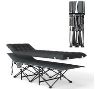 Outsunny Lit de Camping Pliant avec Matelas, lit de Camp Pliable 1 Personne Robuste et Portable avec Pieds antidérapants et Sac de Transport pour Jardin, Voyage, pêche, Noir