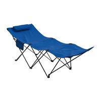 Outsunny Lit de camping pour adultes, lit de camping pliable simple avec appui-tête, lit de camping portable avec siège Oxford et poche latérale pour extérieur, voyage, pêche, bleu foncé