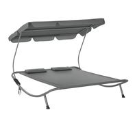 Outsunny Bain de Soleil 2 Places lit de Jardin Design Contemporain Toit réglable 2 roulettes 2 oreillers Acier époxy Polyester Gris