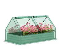 Outsunny Lit de Jardin surélevé avec Mini-Serre, Vert et Gris foncé | Boîte de plantation métallique extérieure avec couvercle, pour herbes et légumes, utilisation sur terrasse, jardin, balcon.