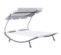 Outsunny Lit de Soleil Double Toit Ajustable Roulettes Oreillers Acier Polyester Crème Aosom France