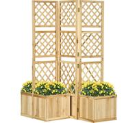 Outsunny Paravent, pare-vue pour jardin, pliable en trois parties, 4 bacs à fleurs, bois massif, couleur naturelle, 133 x 62 x 165 cm