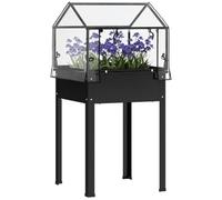 Outsunny Lit surélevé Couverture Anti-intempéries 60x60x120cm Noir | Lit surélevé pour herbes, avec trous drainage, bac métal, bac légumes, lit jardin, bac plantation pour jardin, balcon