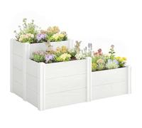 Outsunny Lit surélevé empilable 3 niveaux à fond ouvert 120x80x64cm Blanc | Lit de jardin, lit à herbes modulaire, assemblage DIY, jardinière en plastique, pot pour jardin et balcon