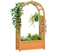 Outsunny Lit surélevé en Bois avec Treillis arqué, 83x36x145 cm