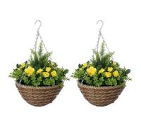 Outsunny lot 2 paniers Suspendus, Fleurs artificielles, rotin PE, Jaune