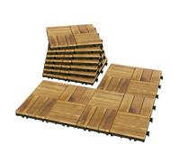 Outsunny Lot de 10 Caillebotis en Bois, Dalles Clipsables, Antidérapant, Résistants à Pourriture, Dalle Terrasse 31x31cm, Naturel