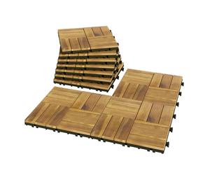 Outsunny Lot de 10 Caillebotis en Bois, Dalles Clipsables, Antidérapant, Résistants à Pourriture, Dalle Terrasse 31x31cm, Naturel