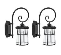 Outsunny Lot de 2 applique murale extérieure, lampe solaire extérieure, LED lumière, 6000K blanc chaud sans fil, applique murale solaire, décoration pour patio, jardin, balcon, cour, clôture, noir