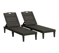 Outsunny Lot de 2 Bain de Soleil, Chaise Longue avec Dossier Ajustable à 4 Positions, transat Jardin extérieur inclinable, pour Plage Relax Camping Piscine terrasse, 56 x 187 x 28 cm, Noir